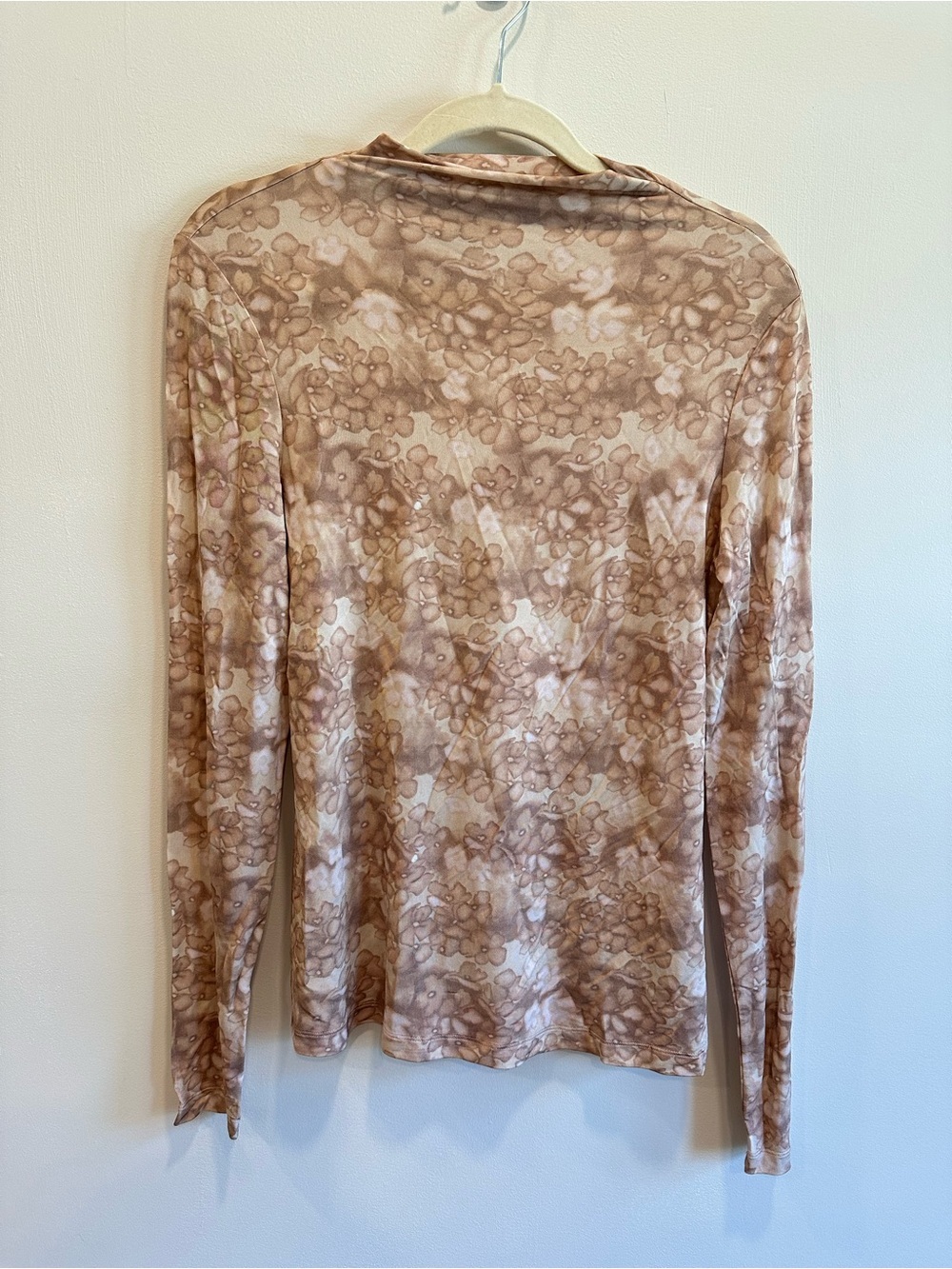 And Other Stories Printed Mock Neck Long Sleeve Tan Cream Terracotta Florals Med